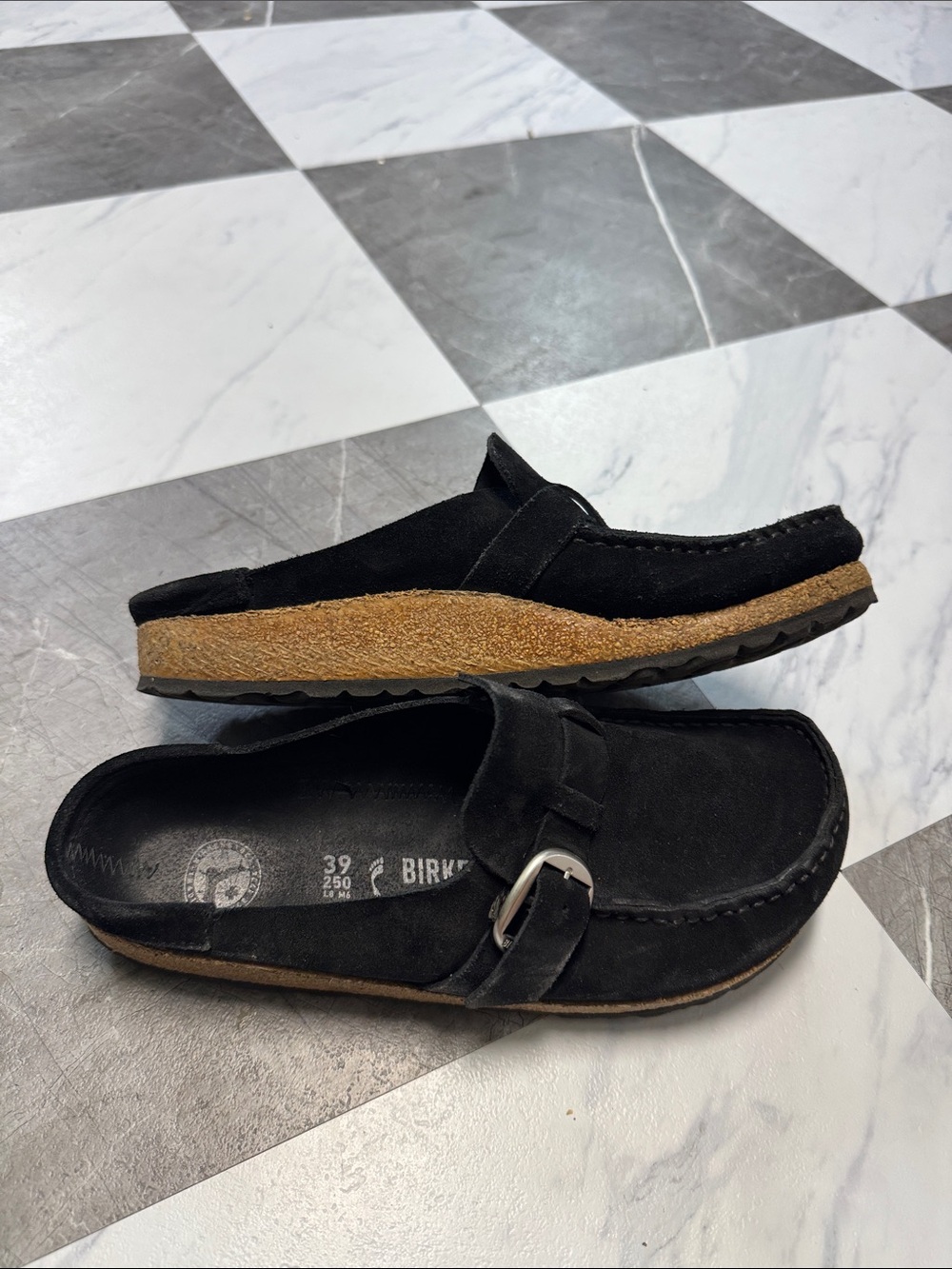 Birkenstock Buckley Black Suede Buckle Clog Mules - Picture 6 of 6